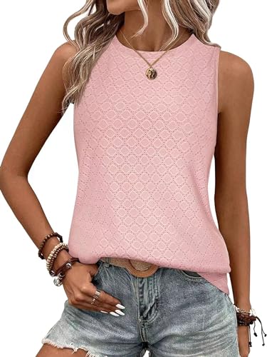 BAISHENGGT Damen Tank Tops Sommer Rundhals Ärmellos Ausgehöhlt Basic T Shirt Oberteile Rosa S von BAISHENGGT