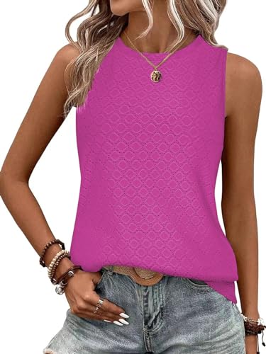 BAISHENGGT Damen Tank Tops Sommer Rundhals Ärmellos Ausgehöhlt Basic T Shirt Oberteile Rosarot L von BAISHENGGT