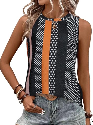 BAISHENGGT Damen Tank Tops Sommer Rundhals Ärmellos Ausgehöhlt T Shirt Oberteile Schwarze Streifen XXL von BAISHENGGT