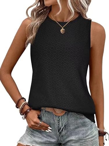 BAISHENGGT Damen Tank Tops Sommer Rundhals Ärmellos Ausgehöhlt Basic T Shirt Oberteile Schwarz L von BAISHENGGT
