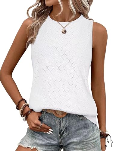 BAISHENGGT Damen Tank Tops Sommer Rundhals Ärmellos Ausgehöhlt Basic T Shirt Oberteile Weiß XL von BAISHENGGT