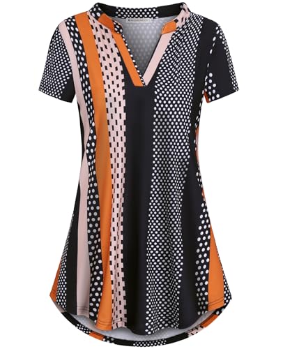 BAISHENGGT Damen Tunika Tops Elegant V Ausschnitt Kurzarm Casual Sommer T-Shirts Bluse Streifen Bedruckt XXL von BAISHENGGT