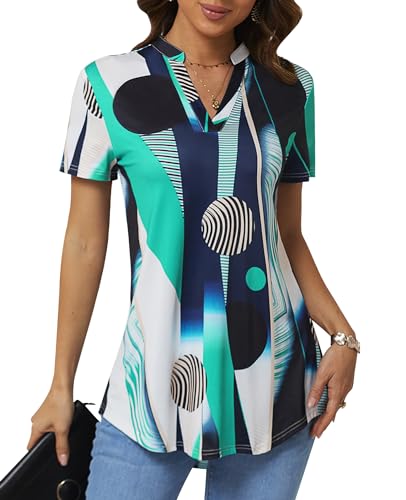 BAISHENGGT Damen Tunika Tops Elegant V Ausschnitt Kurzarm Casual Sommer T-Shirts Bluse Teal XXL von BAISHENGGT