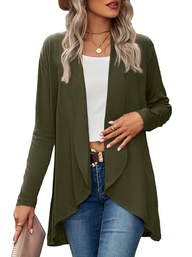 BAISHENGGT Die Wahrheit aufblasen Strickjacken für Damen Elegant Cardigan Großes Revers Langarm Unregelmäßiger Saum Wochenende Strickcardigan Pullover Armeegrün M von BAISHENGGT