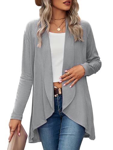 BAISHENGGT Die Wahrheit aufblasen Strickjacken für Damen Elegant Cardigan Großes Revers Langarm Unregelmäßiger Saum Wochenende Strickcardigan Pullover Grau XL von BAISHENGGT