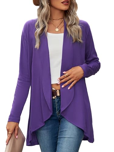 BAISHENGGT Die Wahrheit aufblasen Strickjacken für Damen Elegant Cardigan Großes Revers Langarm Unregelmäßiger Saum Wochenende Strickcardigan Pullover Lila L von BAISHENGGT