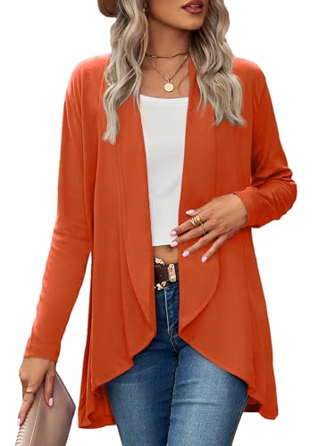 BAISHENGGT Die Wahrheit aufblasen Strickjacken für Damen Elegant Cardigan Großes Revers Langarm Unregelmäßiger Saum Wochenende Strickcardigan Pullover Orange L von BAISHENGGT