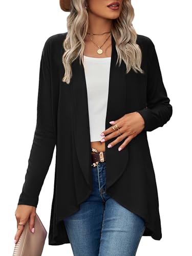 BAISHENGGT Die Wahrheit aufblasen Strickjacken für Damen Elegant Cardigan Großes Revers Langarm Unregelmäßiger Saum Wochenende Strickcardigan Pullover Schwarz L von BAISHENGGT