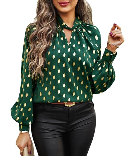 BAISHENGGT Mobius's Sternenhimmel Blusen Tuniken Damen Elegant Chiffon Stehkragen Puffärmel Gold Hot Stamping Dating Party Bluse Oberteile Grün M von BAISHENGGT