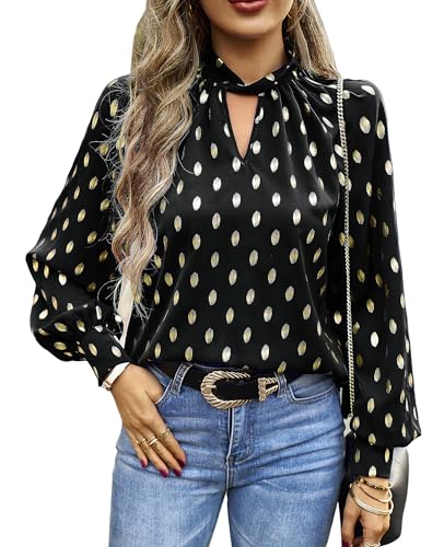 BAISHENGGT Mobius's Sternenhimmel Blusen Tuniken Damen Elegant Chiffon Stehkragen Puffärmel Gold Hot Stamping Dating Party Bluse Oberteile Schwarz M von BAISHENGGT