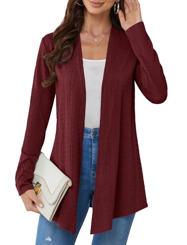 BAISHENGGT Wogende Weizen im Wind Damen Strickjacke Elegante Kable Drapieren Lange Ärmel Offene Vorne Lockere Cardigan Strickpullover Burgunderrot M von BAISHENGGT