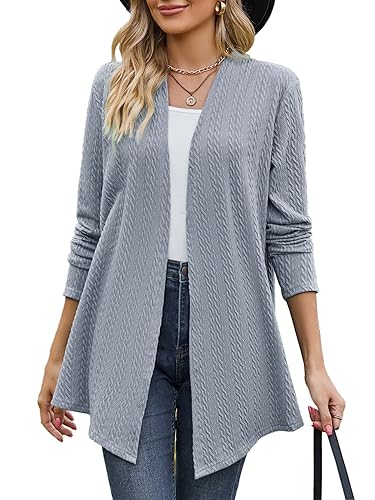 BAISHENGGT Wogende Weizen im Wind Damen Strickjacke Elegante Kable Drapieren Lange Ärmel Offene Vorne Lockere Cardigan Strickpullover Grau XL von BAISHENGGT