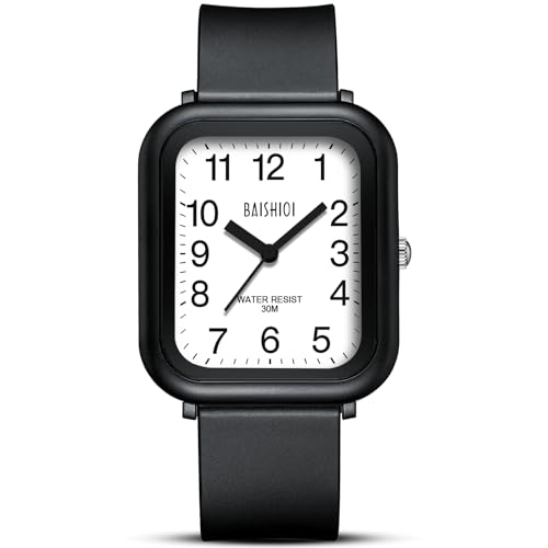 BAISHIOI Quadratische Herrenuhren 30M wasserdichte Uhren mit Silikonarmband Analog Quarz Armbanduhren für Männer Mode Casual Designer Uhr- Weiß von BAISHIOI