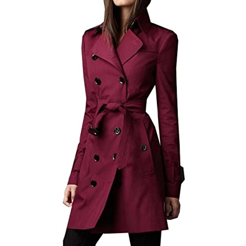 BAIXIAOCHI Damen FrüHlings- Und Herbstmantel Mantel Zweireihiger Schmaler Langer Trenchcoat Damen von BAIXIAOCHI