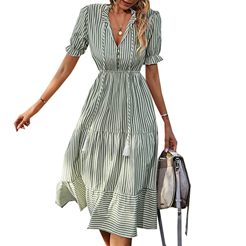 BAIXIAOCHI Damenmode Kurzarm Kleid Sommer Gestreiftes Kleid Temperament Kleid von BAIXIAOCHI