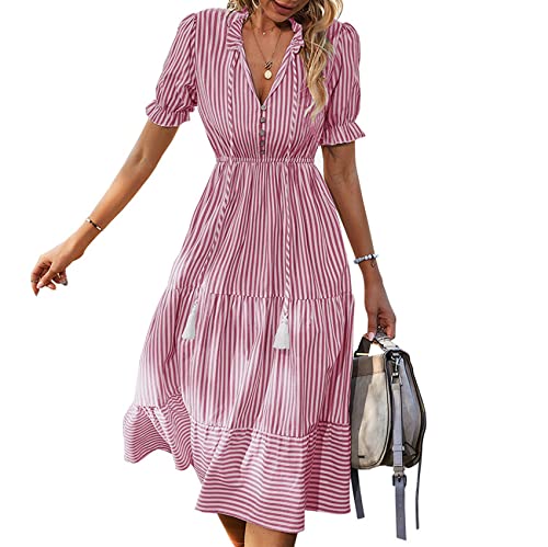 BAIXIAOCHI Damenmode Kurzarm Kleid Sommer Gestreiftes Temperament Kleid von BAIXIAOCHI