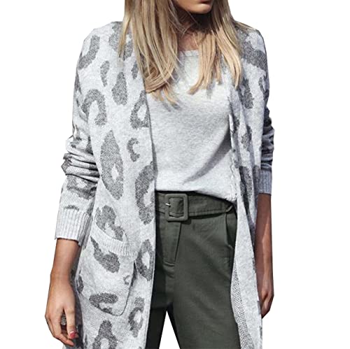 BAIXIAOCHI Leopard Print Lose Langarm Strickjacke Strickjacke V-Ausschnitt Damen Pullover Damen von BAIXIAOCHI