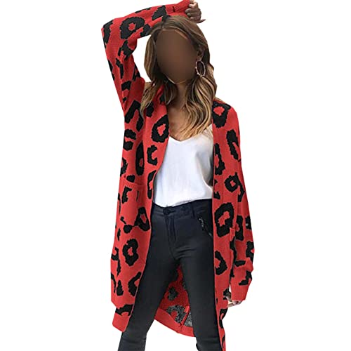 BAIXIAOCHI Leopard Print Lose Langarm Strickjacke Strickjacke V-Ausschnitt Damen Pullover Damen von BAIXIAOCHI