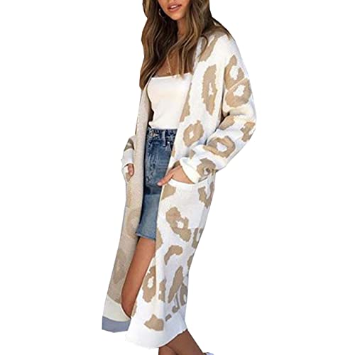 BAIXIAOCHI Leopard Print Lose Langarm Strickjacke Strickjacke V-Ausschnitt Damen Pullover Damen von BAIXIAOCHI