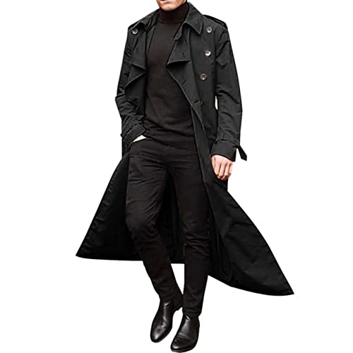 BAIXIAOCHI Mittellanger Zweireihiger Trenchcoat FüR Herren Langer Trenchcoat FüR MäNner Casual, Schwarz, XXL von BAIXIAOCHI