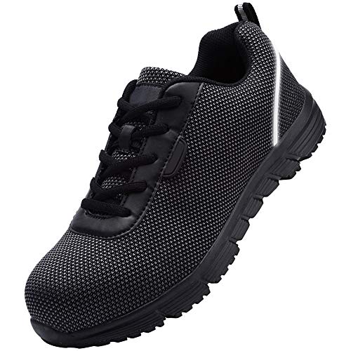 Antistatische Sicherheitsschuhe FüR Herren Und Damen Sicherheitsarbeitsschuhe Leichte Und Bequeme rutschfeste Reflektierende Damen-Sportschuhe,Schwarz,7UK von BAIYUJIE