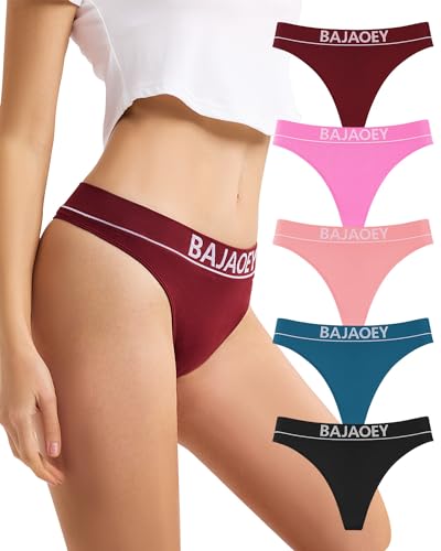 BAJAOEY String Tanga Damen Nahtlos Tangas Sportbund Thongs Soft Unterhosen Frauen Unterwäsche Mehrpack 5er Pack S-XL,L von BAJAOEY