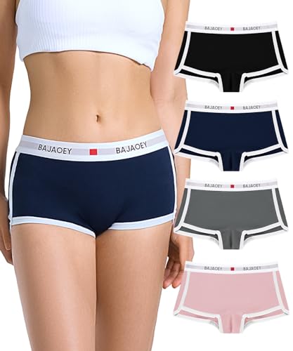 BAJAOEY Boxershorts Damen Baumwolle Unterwäsche 4er Pack – Atmungsaktive Hipster Panties Unterhosen S-XL von BAJAOEY