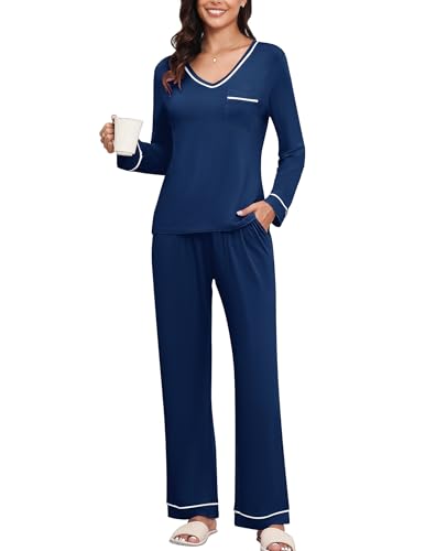 BAJAOEY Damen Schlafanzug Weiche Nachtwäsche Modal Slim Fit Pyjama Set für Frauen Zweiteiliger Herbst Lang Hausanzug PJs Set von BAJAOEY