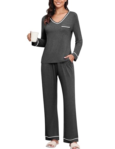 BAJAOEY Damen Schlafanzug Weiche Nachtwäsche Modal Slim Fit Pyjama Set für Frauen Zweiteiliger Herbst Lang Hausanzug PJs Set BAJAOEY Damen Schlafanzug Weiche Nachtwäsche Modal Slim Fit Pyjama Set für Frauen Zweiteiliger Herbst Lang Hausanzug PJs Set von BAJAOEY