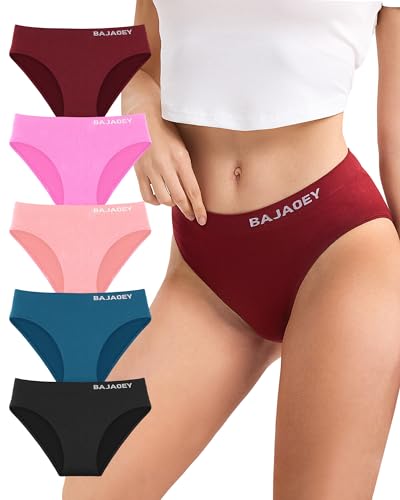 BAJAOEY Nahtlose Unterwäsche für Damen Weiche Slip Damen Atmungsaktiven Bikini Set Hipster Unterhosen für Frauen 5er Pack, L von BAJAOEY