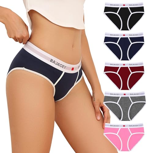 BAJAOEY Damen UnterwäSche,Baumwolle Unterhosen Atmungsaktives Weiche Panties Bequeme Slips Frauen UnterwäSche 5er Pack,L von BAJAOEY