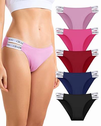 BAJAOEY Unterhosen Damen Baumwolle Slips Sexy doppellagiger Bund Taille Stretch Bequeme Weiche Atmungsaktiv Frauen Unterwäsche 5er Pack, L von BAJAOEY