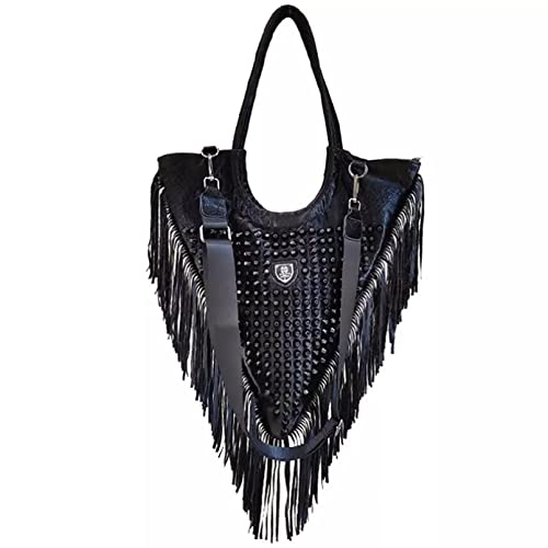 BAJIE Damen Mini Tasche Frauen Geldbörsen und Handtaschen Gothic Vintage Tasche Fransen Leder Handtasche Schultertasche Einkaufstasche, Schwarz von BAJIE