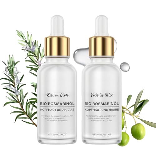 Bio Rosmarinöl Haare Haarwachstum Beschleunigen Haaröl, 60ML Rosmarinöl Haare, Rosmarin Minzöl mit VielenAnderen Ölen stärkt die Haarkur, Haaröl bei Haarausfall, Haaröl für Frauen & Männer (2PC) von BAJIUK