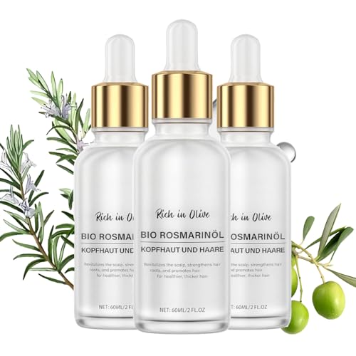 Bio Rosmarinöl Haare Haarwachstum Beschleunigen Haaröl, 60ML Rosmarinöl Haare, Rosmarin Minzöl mit VielenAnderen Ölen stärkt die Haarkur, Haaröl bei Haarausfall, Haaröl für Frauen & Männer (3PC) von BAJIUK