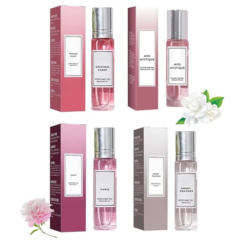 4 Stück Pheromone Parfum Woman, Parfum set für Frauen, Roll-On Parfüm Damen, Mini Parfüm set, Blumen und Früchte Duft für Frauen (4PC-D) von BAJIUK