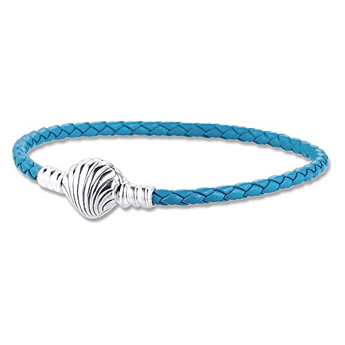 2020 Sommer-Blauer Muschelverschluss Türkis geflochtenes Lederarmband 925 Silber DIY passt für Original Pandora-Armbänder Charm Modeschmuck (19 cm) von GFYWZ