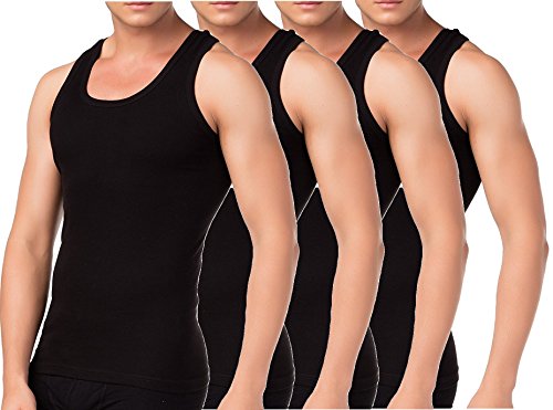 4er Pack Herren Tank Top Classic Achselhemd Muskel Shirt Unterhemd Feinripp-Baumwolle Weiß Schwarz (10=4XL, Schwarz) von BAKIS