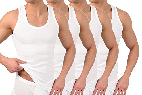 4er Pack Herren Tank Top Classic Achselhemd Muskel Shirt Unterhemd Feinripp-Baumwolle Weiß Schwarz (10=4XL, Weiß) von BAKIS