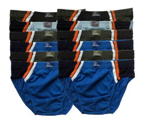 BAKIS 12 Herren Slips in 4 klassischen Farbkombinationen ohne Eingriff Baumwolle Grösse 6/L von Lupsty