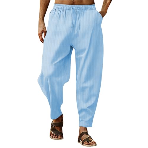 BAKREP Leichte Wanderhosen für Männer Weiße Herrenhosen Plissee-Hosen für Herren Chino Joggers für Herren Chinohosen Männer Relaxed Fit Herren Hosen Khaki Herren-Westenhosen für Türkis L von BAKREP