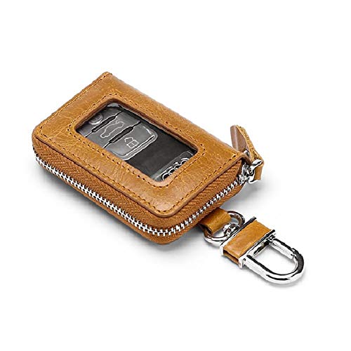 BaKUN Premium-Mini-Leder-Schlüsseletui, Smart-Schlüsselanhänger, börse, ReiÃŸverschluss-Tasche für Funkschlüssel - Gelb - GroÃŸ von BAKUN