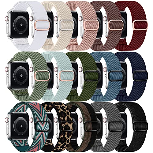 Nylon Armband kompatibel mit Apple Watch Armband 38mm 40mm 41mm, 42mm 44mm 45mm, Stoff Geflochtenes Sport Band Damen Herren für iWatch Ultra SE 9 8 7 6 5 4 3 1 2, Weich und atmungsaktiv, 15 Packung von BALALA