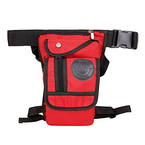 Beintasche,Beintasche Motorrad Leinwand/Nylon Drop Bein Tasche Fanny Pack Gürtel Hüfte Bum Travel Motorrad Männer Reiter Off Roading Oberschenkel Taille Taschen (Color : Red Nylon) von BALAMI