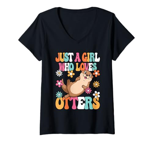 Damen Just A Girl Who Loves Otters Niedliches Otter Mädchen Kinder T-Shirt mit V-Ausschnitt von BALARI