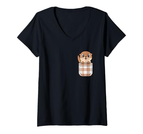 Damen Lustiger Otter Männer Frauen Kinder T-Shirt mit V-Ausschnitt von BALARI