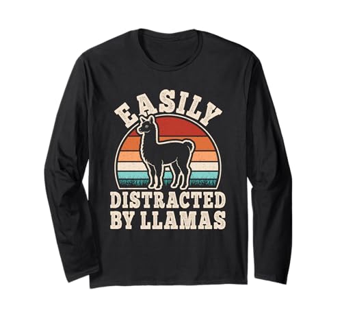 Easily Distracted by Llamas Retro Lama Männer Frauen Kinder Langarmshirt von BALARI