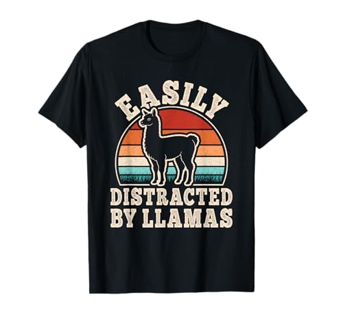Easily Distracted by Llamas Retro Lama Männer Frauen Kinder T-Shirt von BALARI