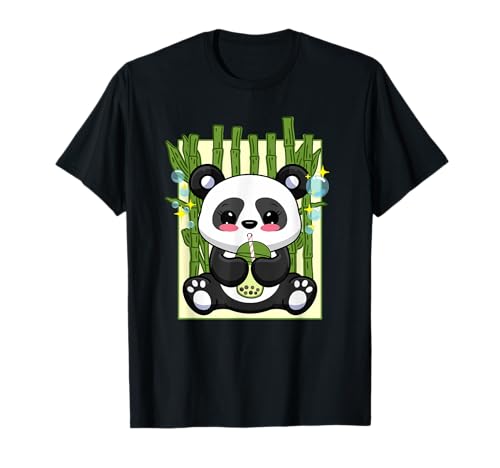 Japanischer Anime Kawaii Panda Bubble Tea Boba Damen Mädchen T-Shirt von BALARI