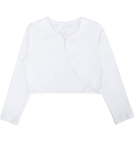 BALAYSIER Ballett Jacke für Mädchen Langarm Ballettjacke Kinder Rundhalsausschnitt mit Knöpfen Tanztops für Tanztraining Gymnastik(Weiß,120) von BALAYSIER